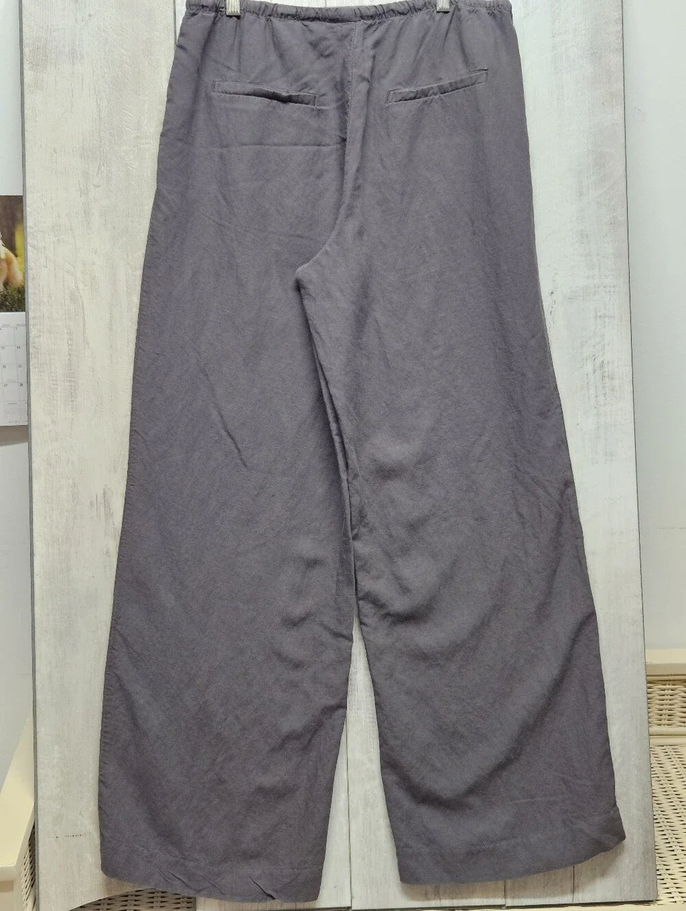 H&M Linen Blend Pull On Wide Leg Pants Drawstring Womens Size M Gray Relaxed